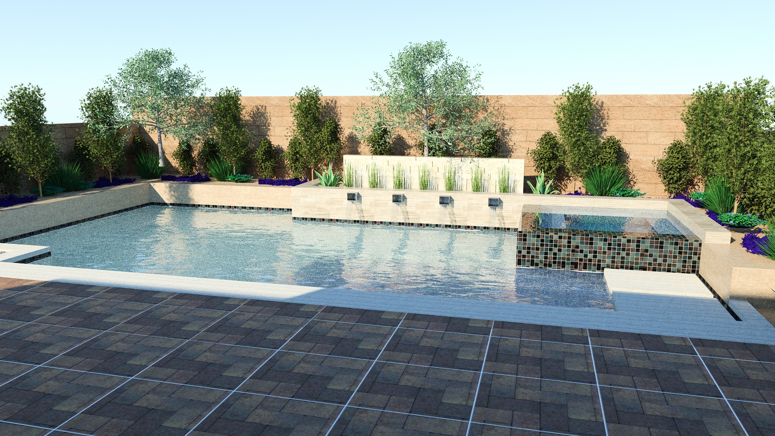 Landscape render with water features